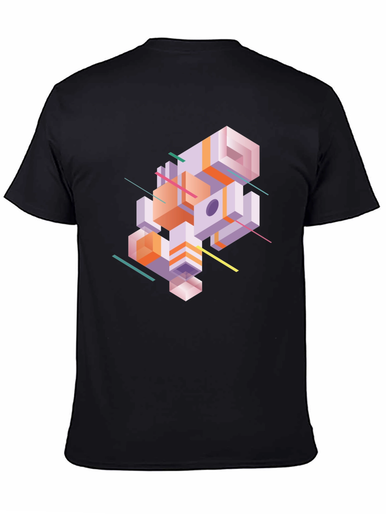Black Abstract Geometric Graphic Print Black T-Shirt view 4