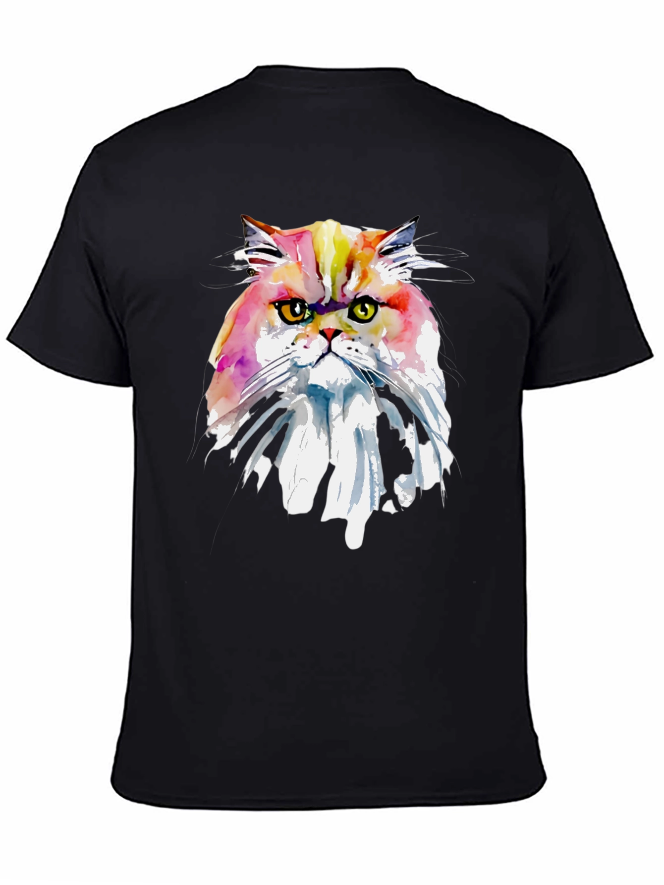 Black Watercolor Cat Graphic Tee - Unique Art T-Shirt view 4