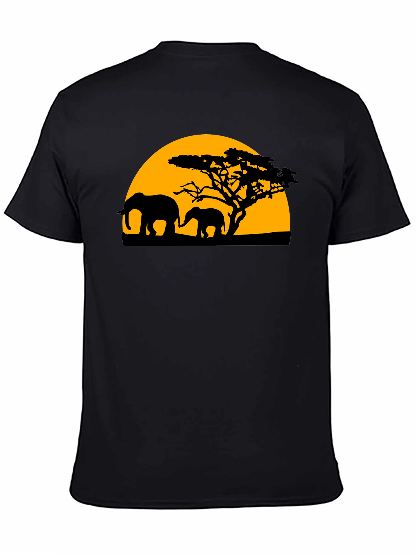 Black Elephant Sunset Graphic Tee - Black Cotton T-Shirt view 4
