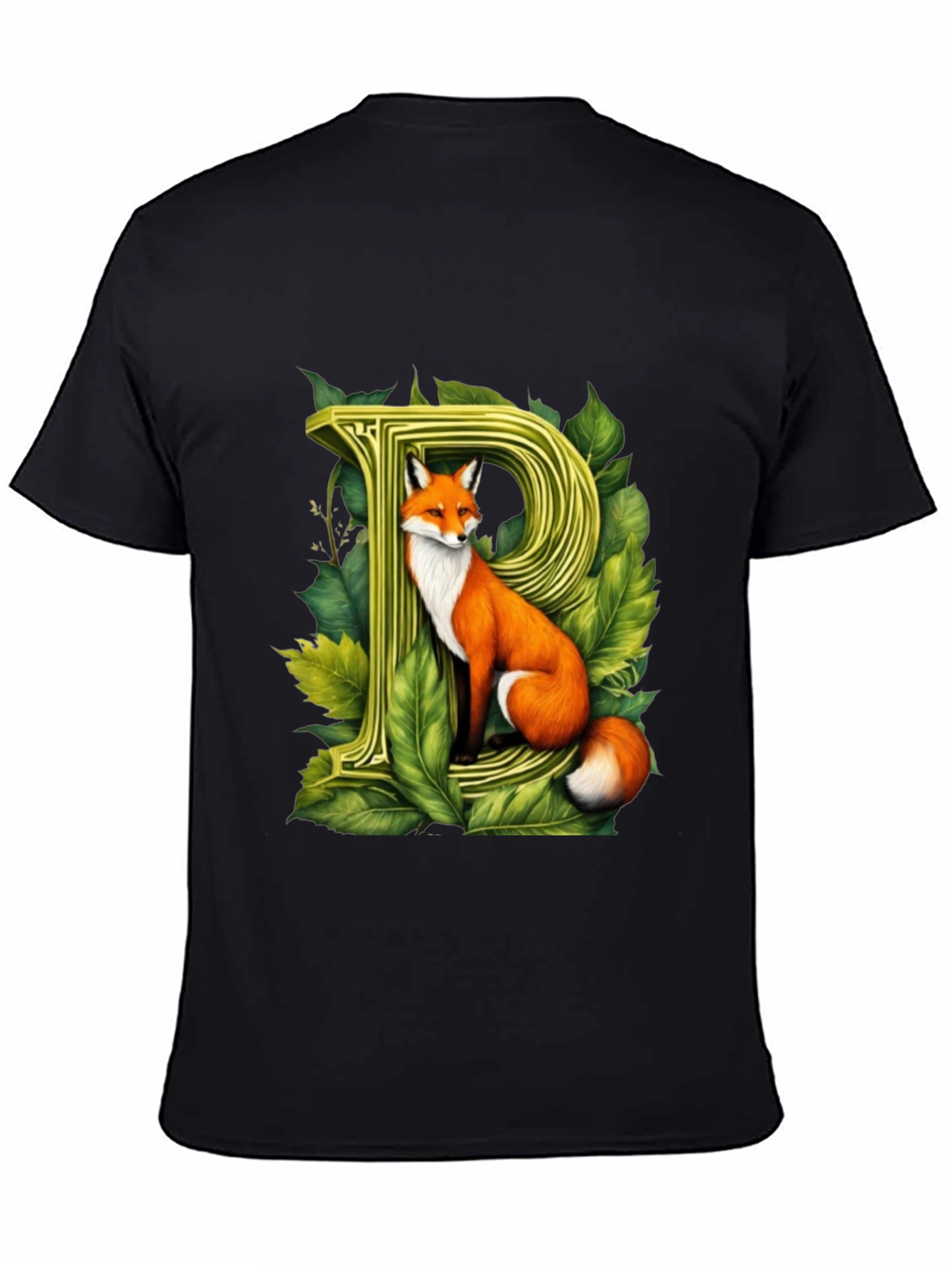 Black Fox P Letter Graphic Black T-Shirt view 4
