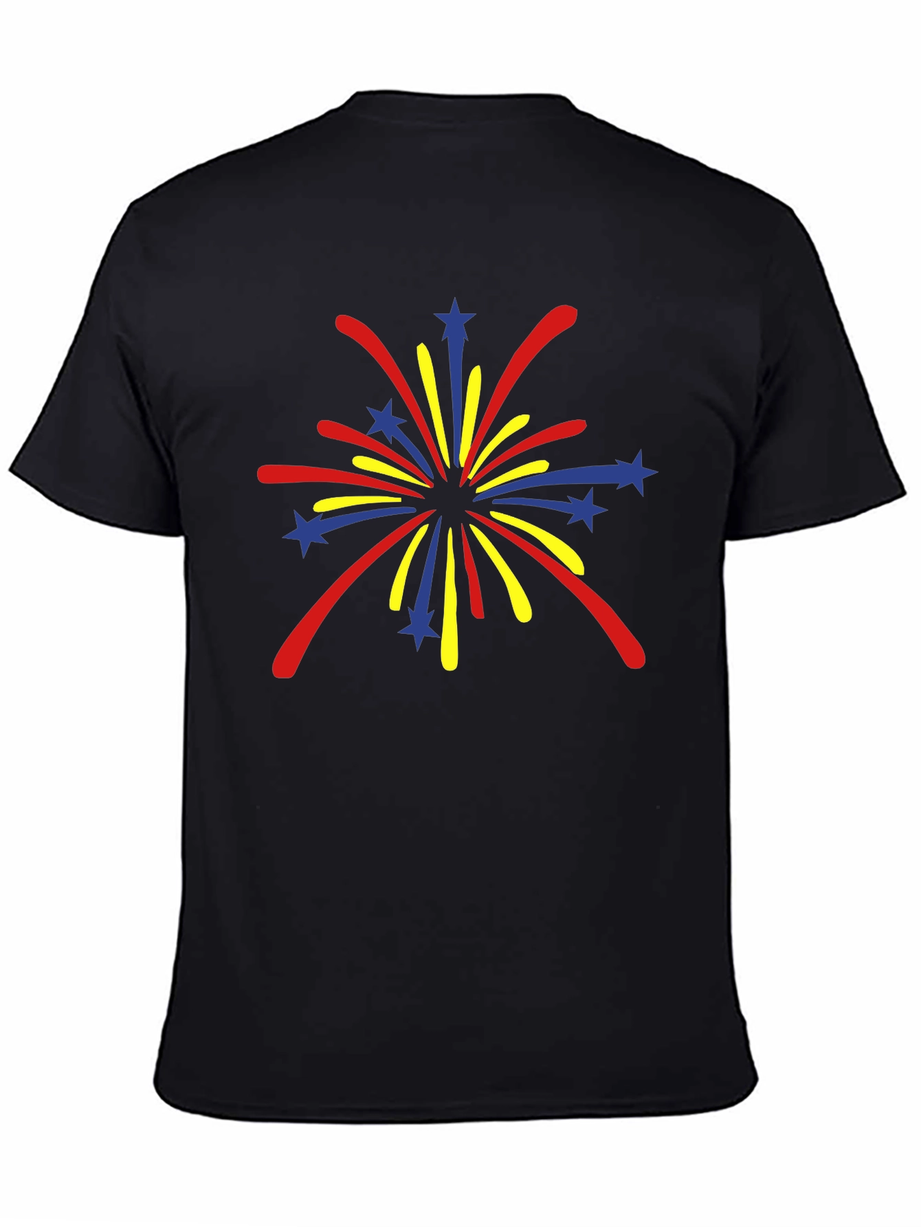 Black Festive Fireworks Graphic Tee - Black Cotton Blend view 4