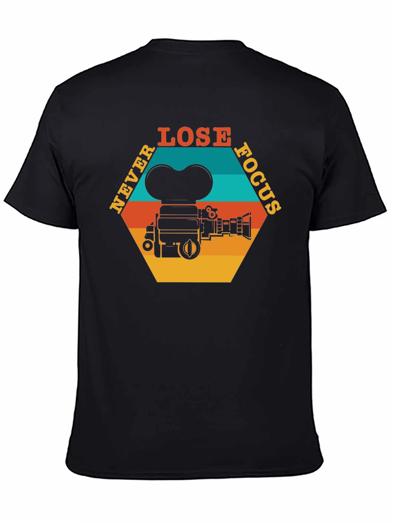 Black Never Lose Focus T-Shirt - Retro Camera Design view 4
