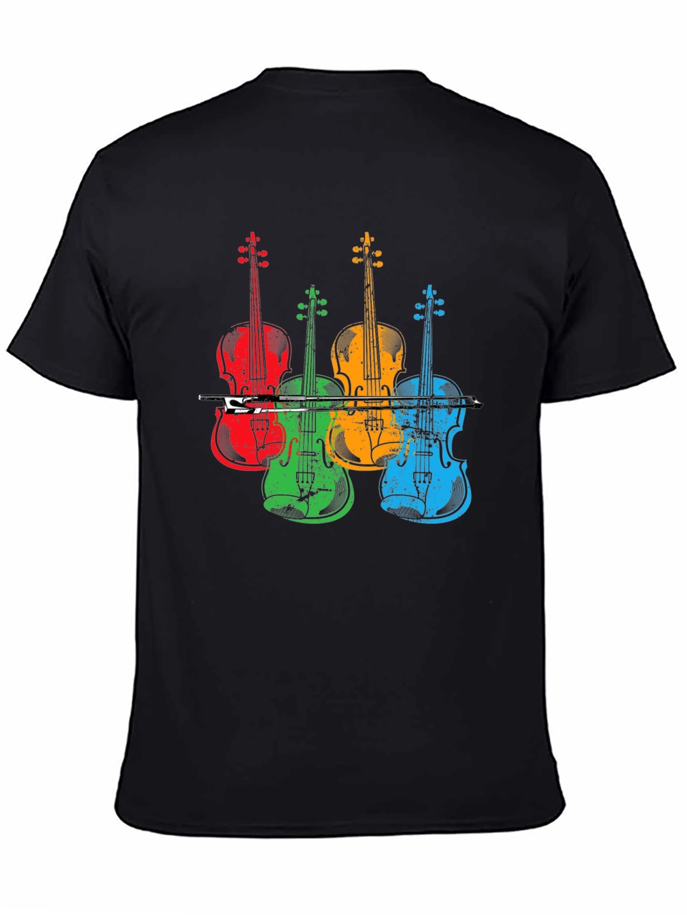 Black Colorful Violin Music T-Shirt view 4
