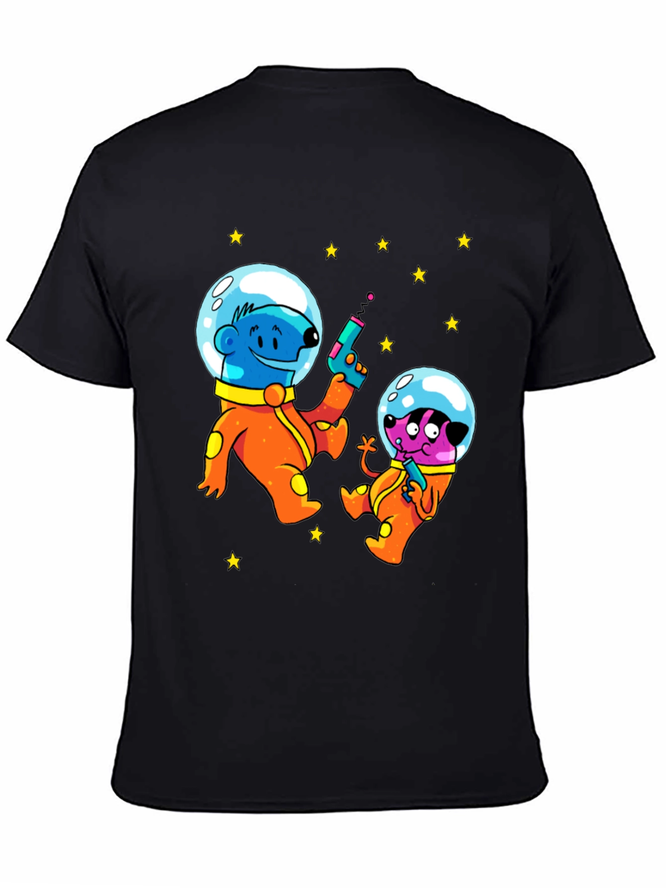 Black Cartoon Astronauts Black T-Shirt view 4