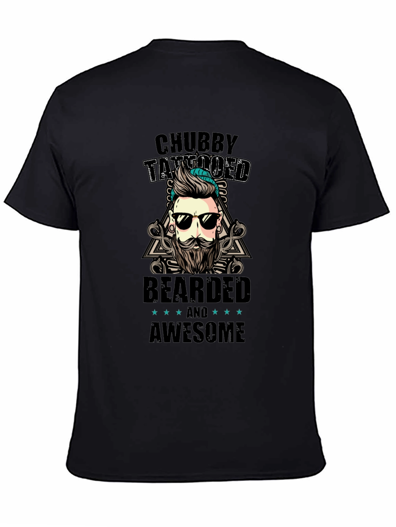 Black Chubby Tattooed Bearded Awesome Black T-Shirt view 4