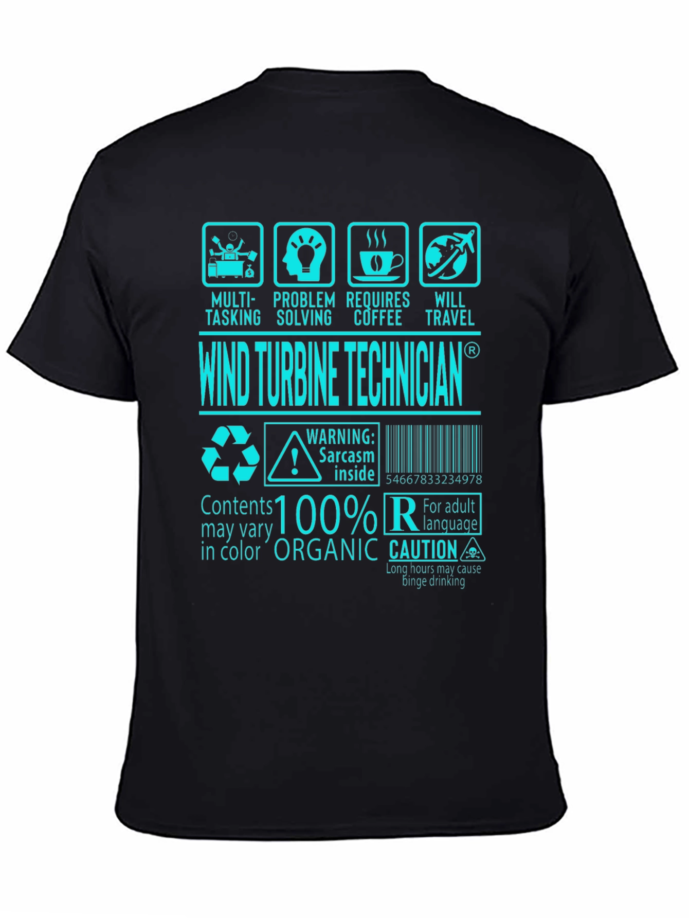 Black Wind Turbine Technician Graphic Tee view 4