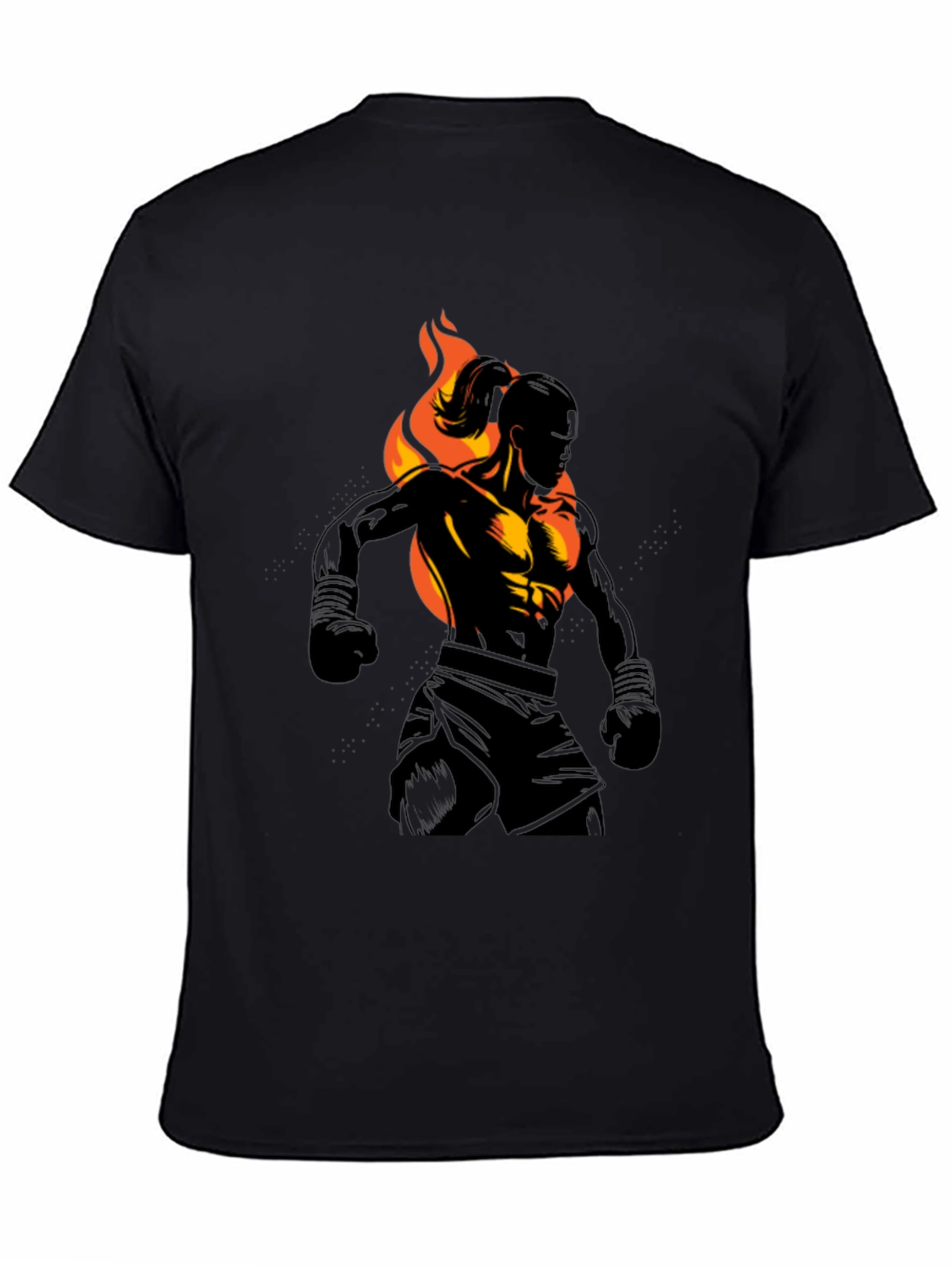 Black Flaming Fighter Graphic Tee view 4