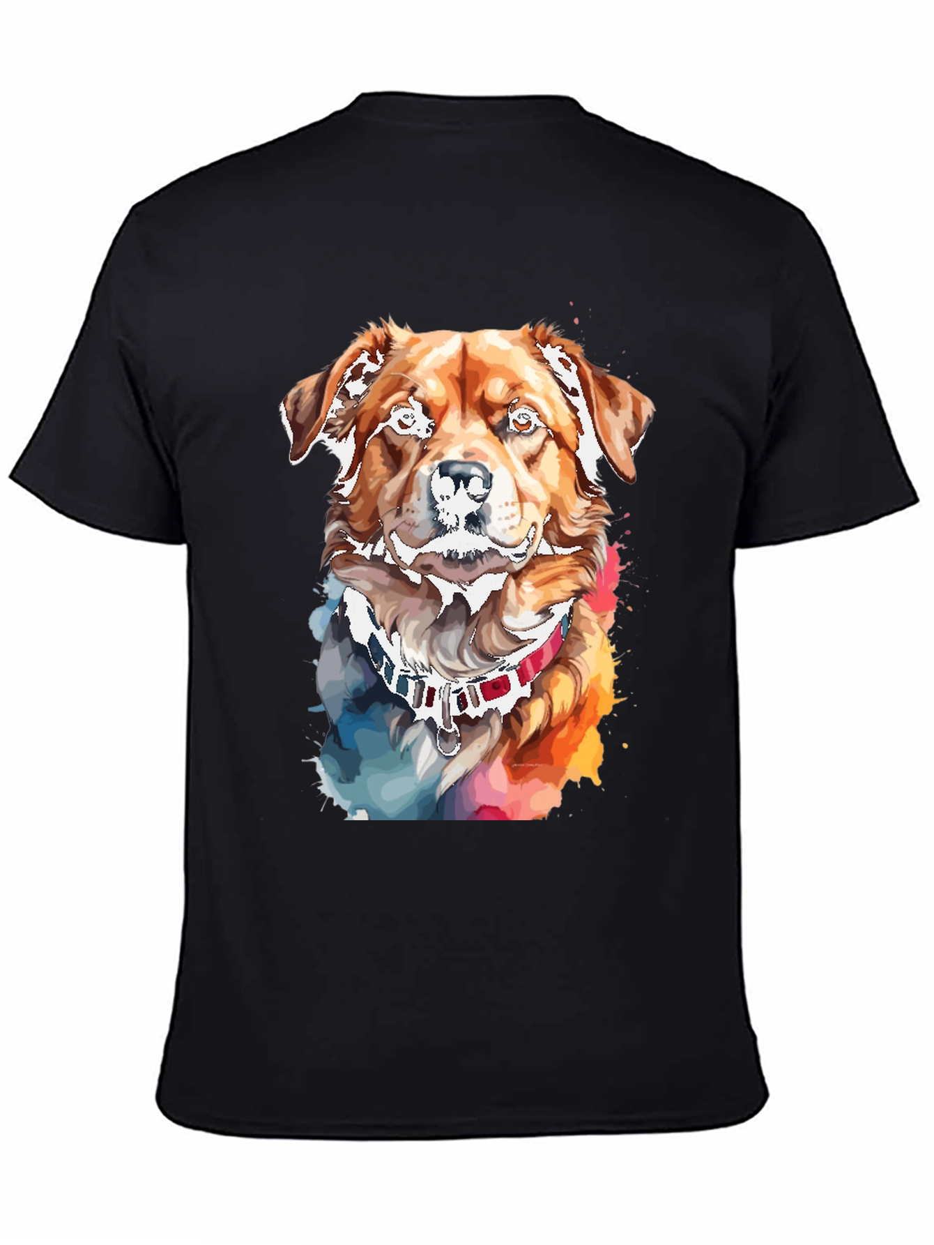 Black Watercolor Dog Print Black T-Shirt view 4