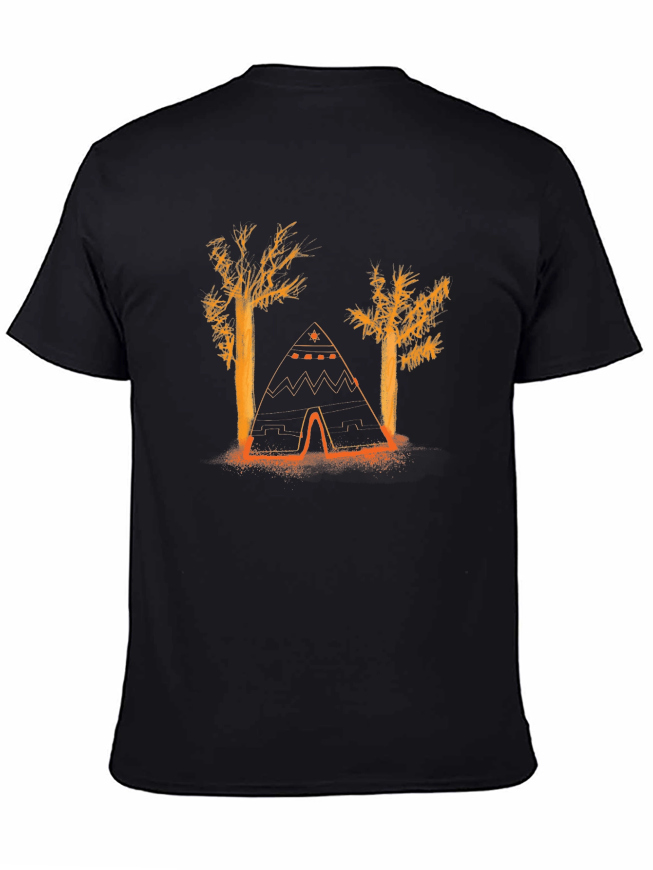Black Nature Tee: Tent and Trees Graphic T-Shirt view 4