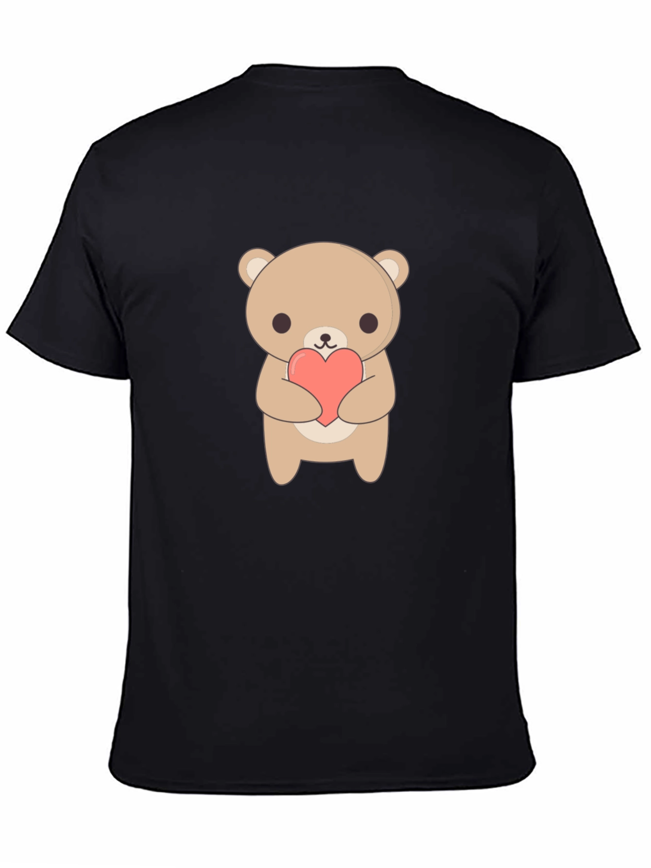 Black Cute Bear Holding Heart Black T-Shirt view 4