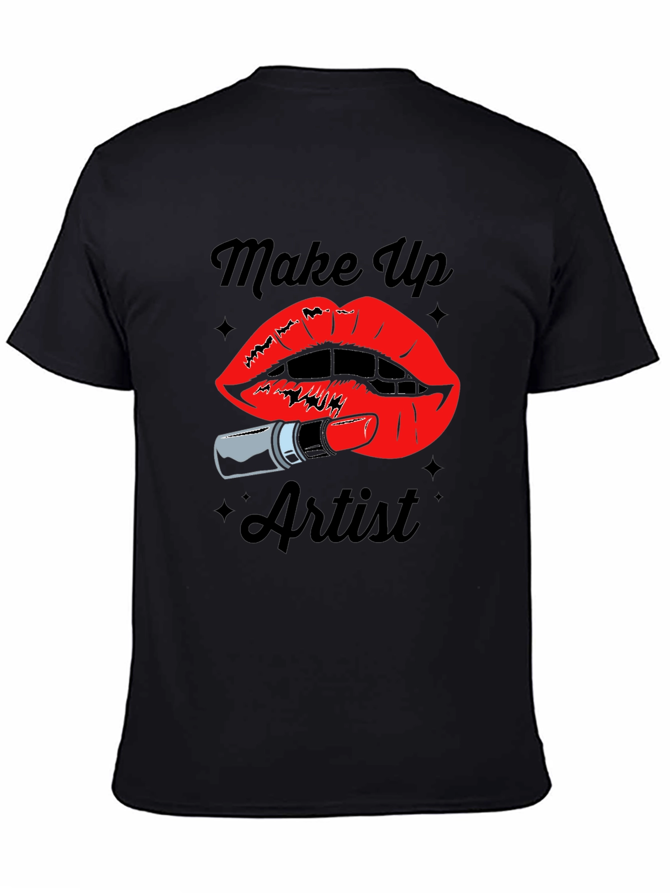 Black Makeup Artist T-Shirt - Lipstick & Lips Design view 4