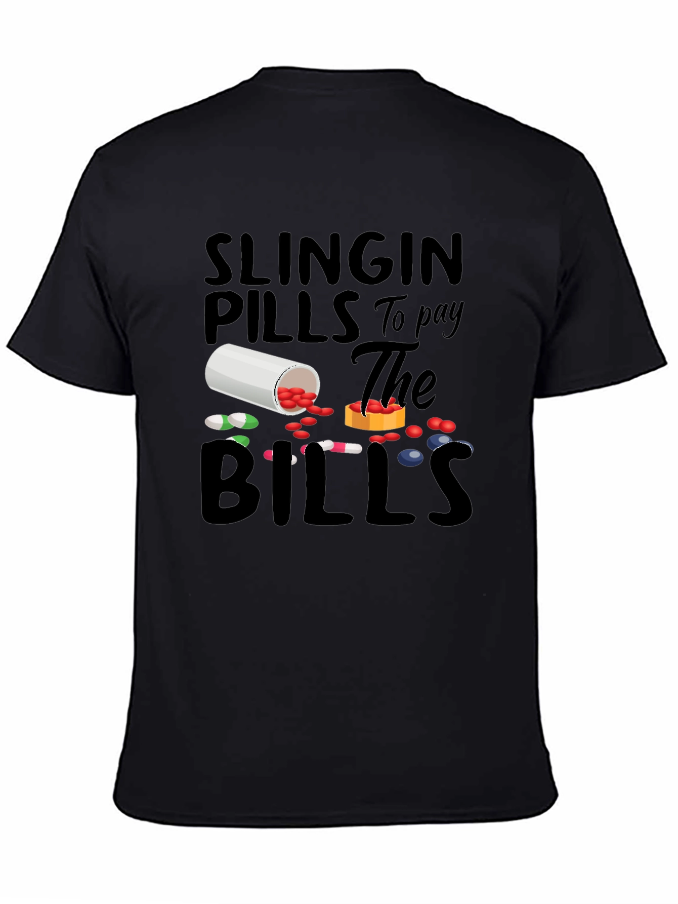 Black Slingin' Pills Graphic Tee - Funny Pharmacy T-Shirt view 4