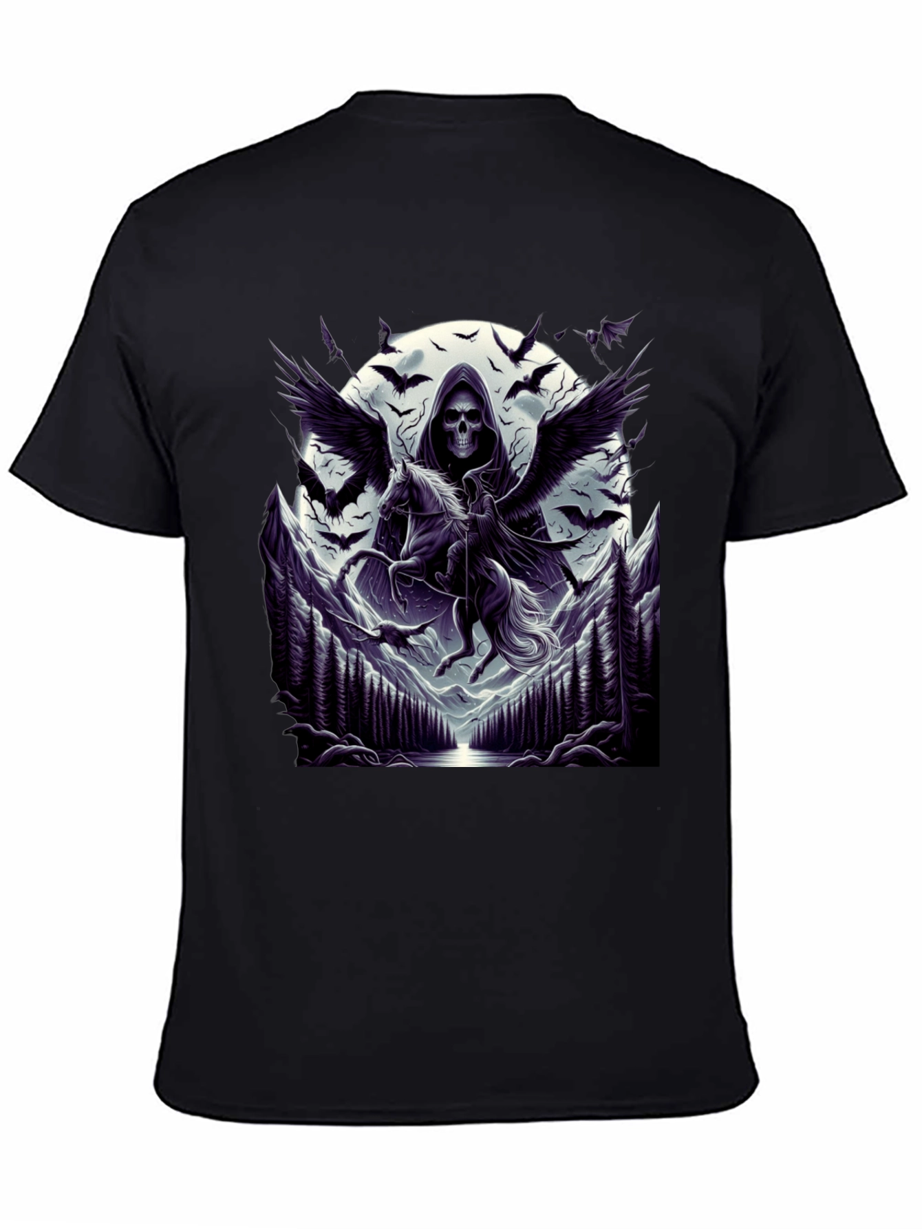 Black Grim Reaper Pegasus T-Shirt - Dark Fantasy Tee view 4