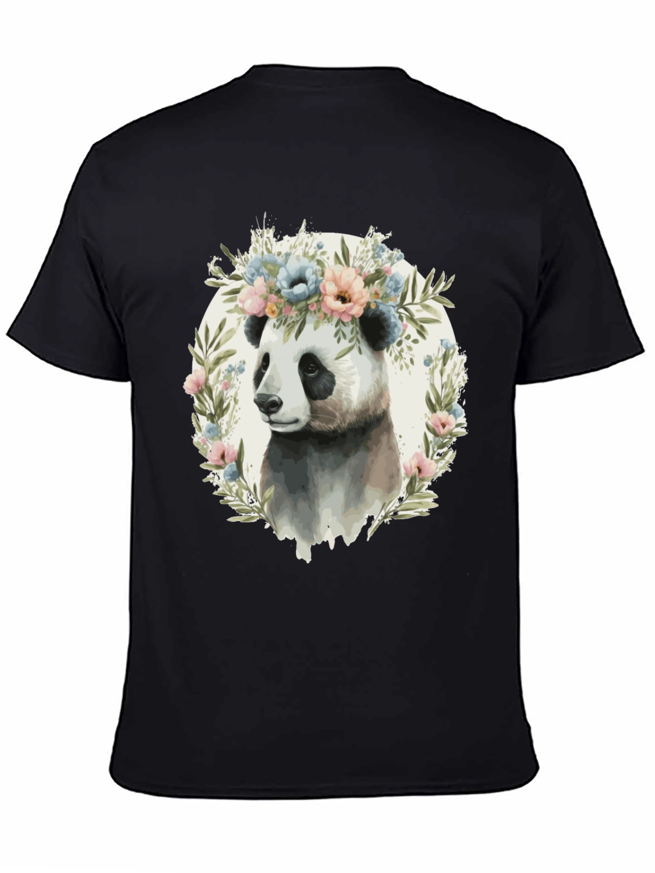 Black Panda Floral Wreath Graphic Tee - Unique Animal Lover Shirt view 4