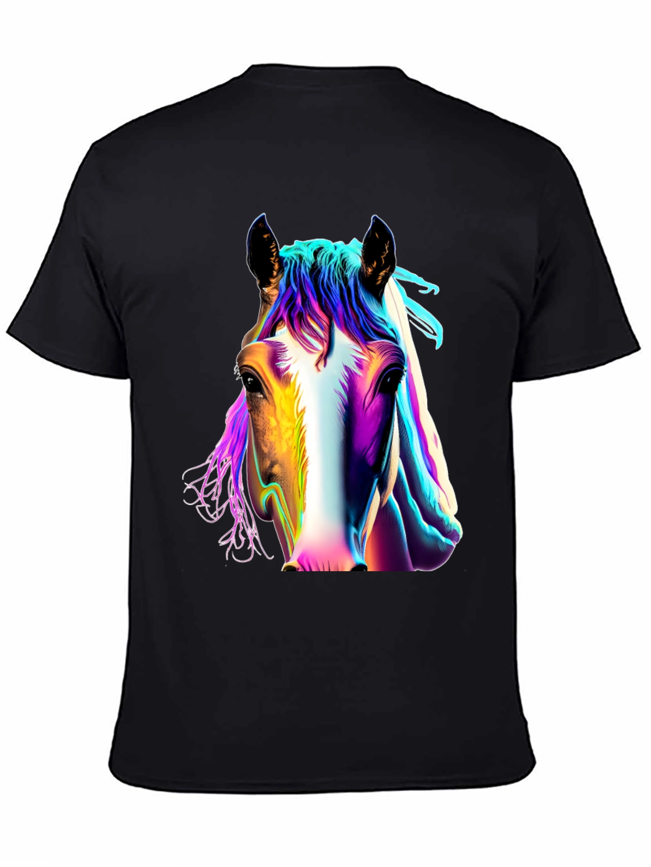 Colorful Horse Graphic Black T-Shirt - 4