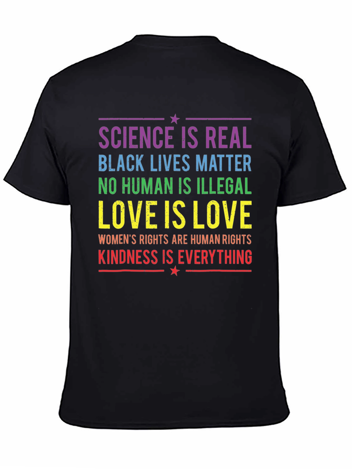 Black Equality & Kindness T-Shirt: Science, Love, Rights view 4