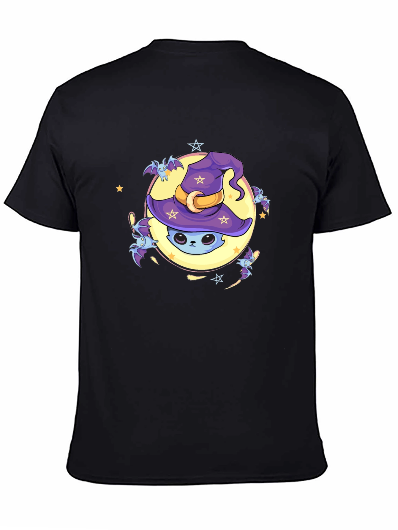 Black Halloween Cat Moon T-Shirt view 4