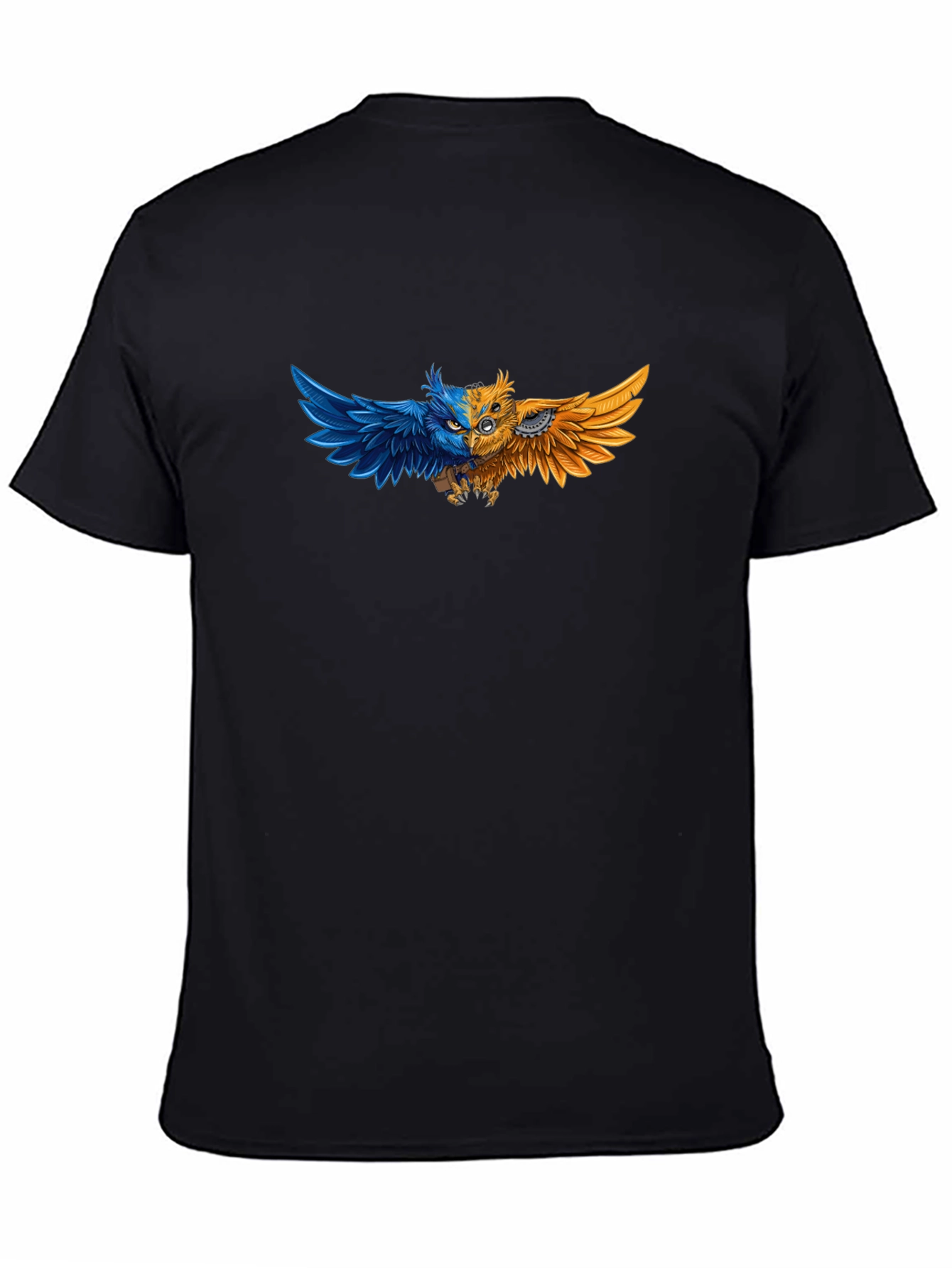 Black Steampunk Owl Graphic Tee - Unique Design T-Shirt view 4