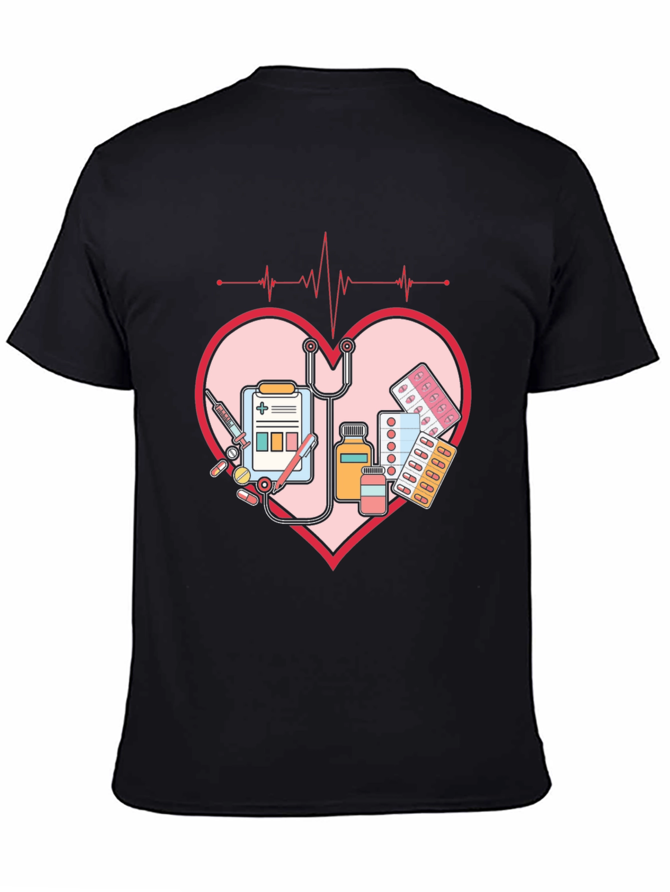 Black Heartbeat Nurse T-Shirt - Medical Love Tee view 4