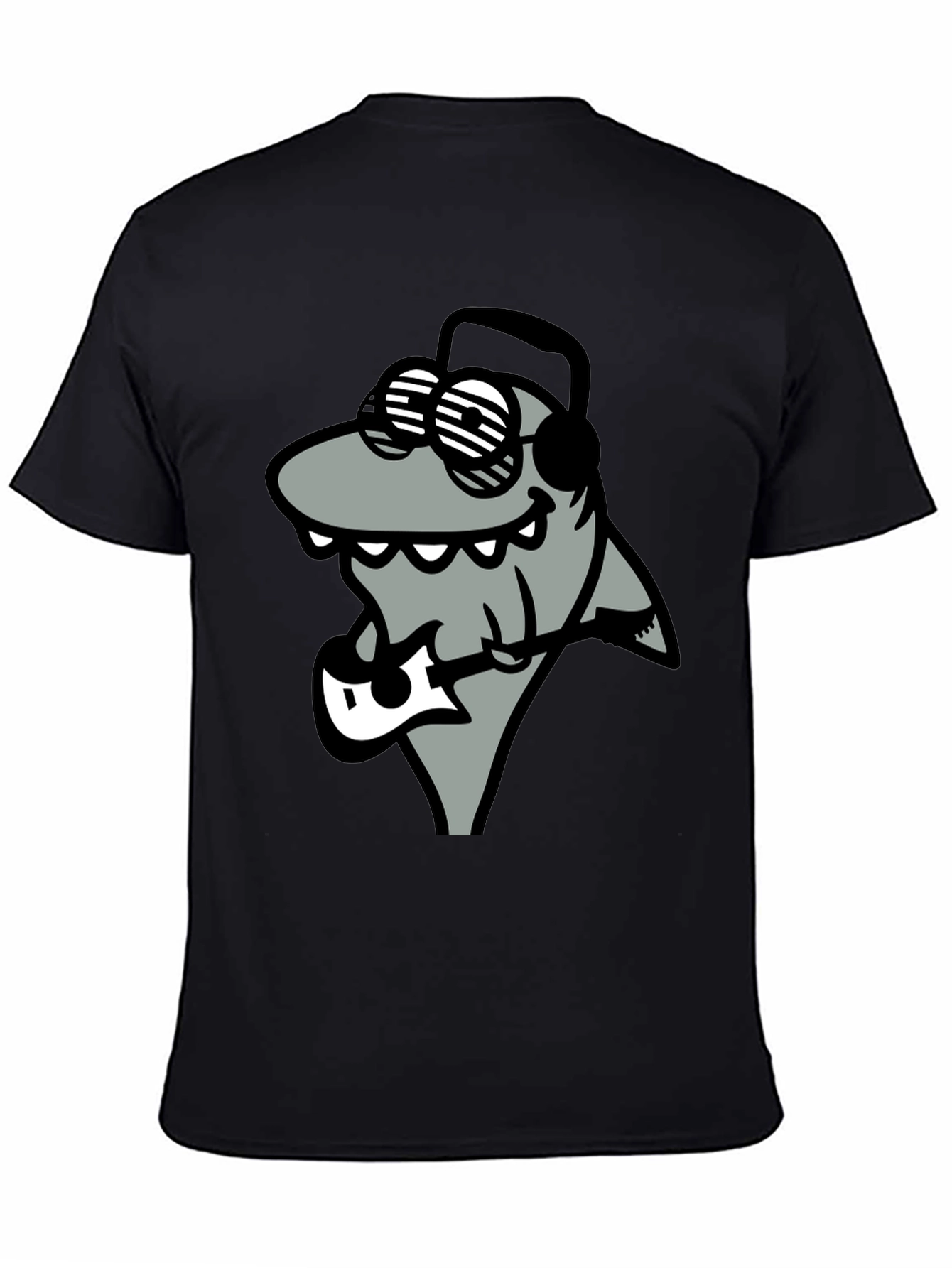 Black Cool Shark Guitarist Graphic Tee view 4