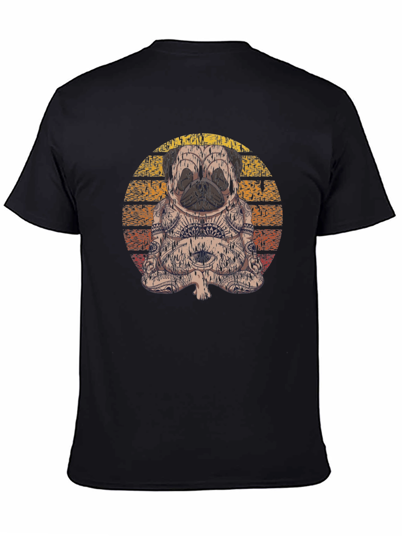 Black Meditating Pug T-Shirt - Black view 4