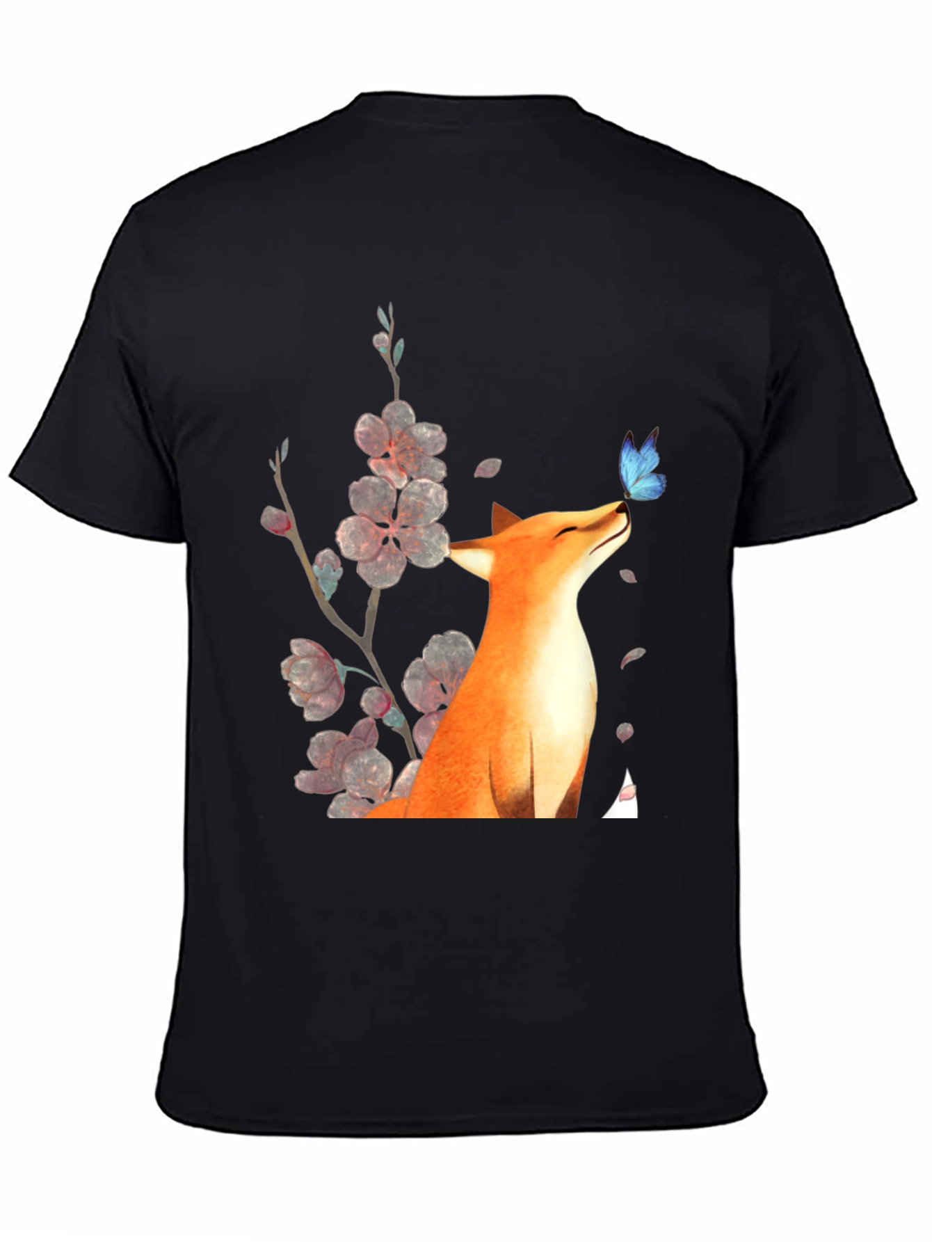 Black Fox & Butterfly Graphic Tee - Unisex Black T-Shirt view 4