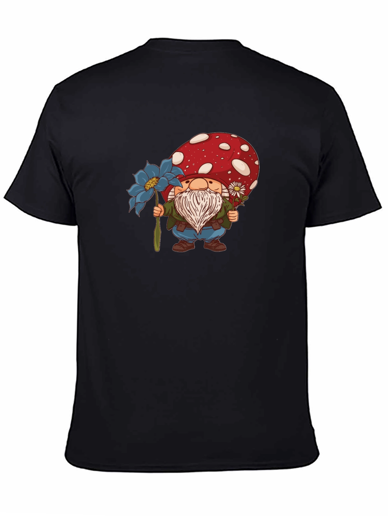 Black Mushroom Gnome T-Shirt - Whimsical Garden Style view 4