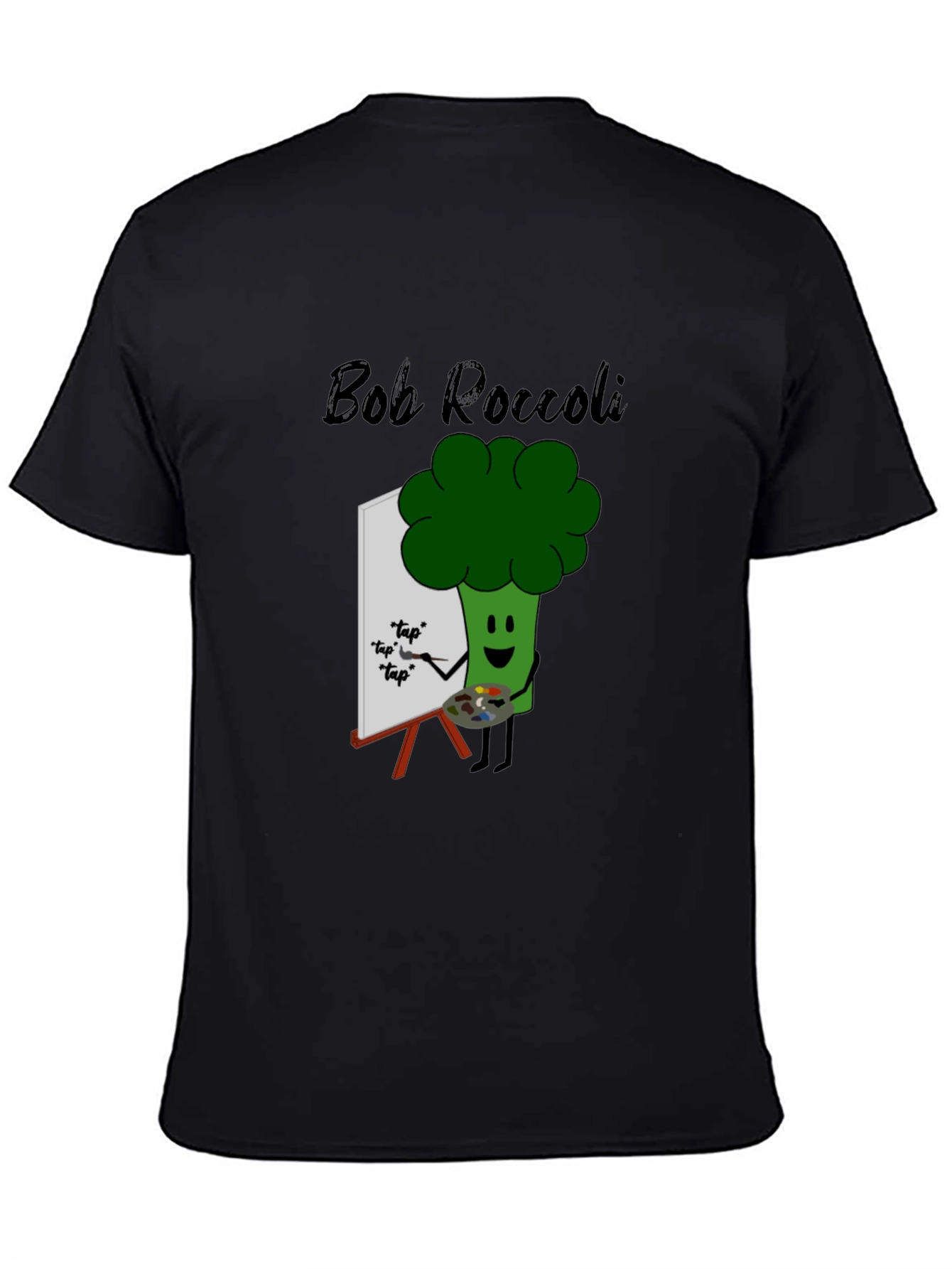 Black Bob Roccoli T-Shirt: Quirky Broccoli Artist Tee view 4