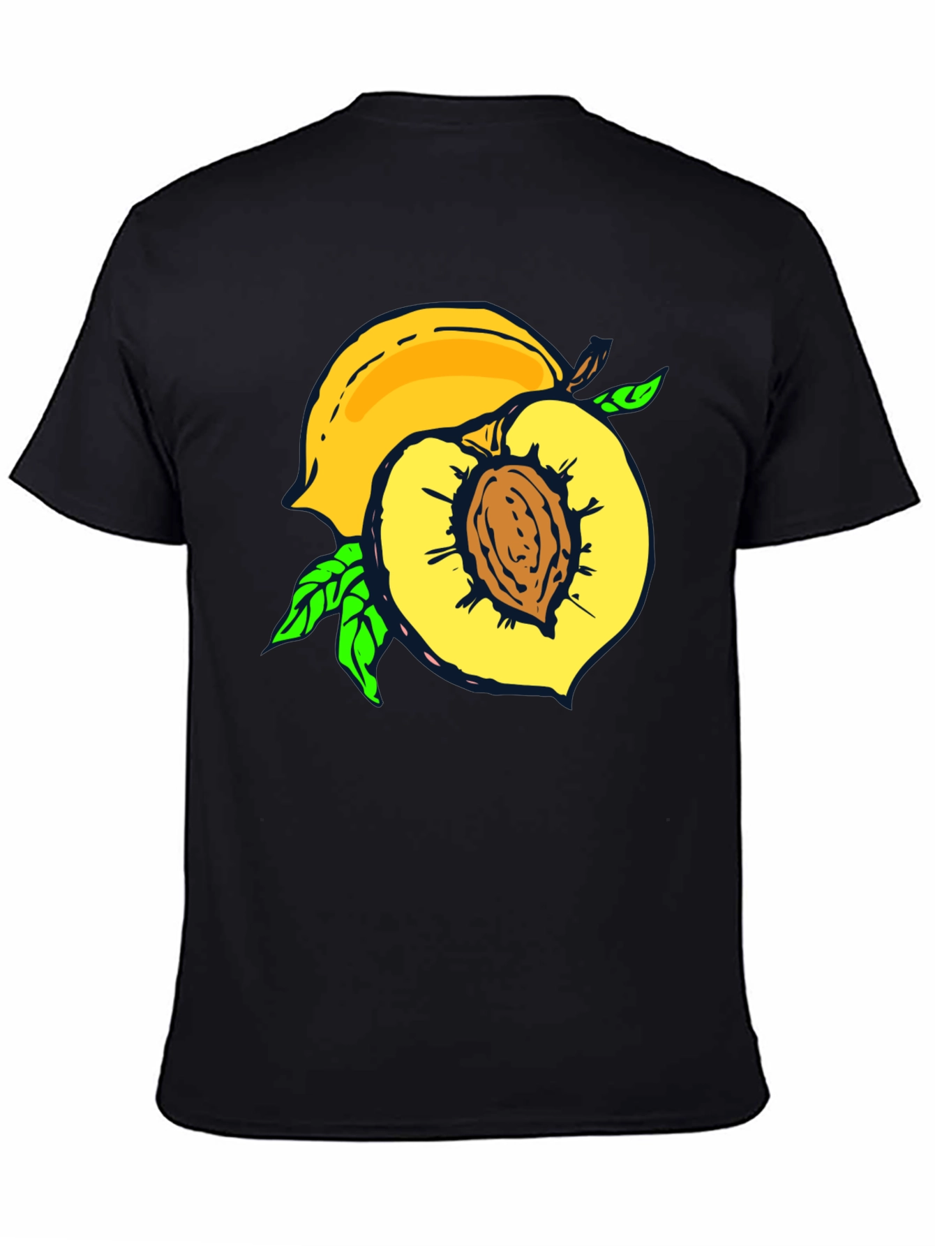 Black Peach Graphic Tee - Fruit Lover's Casual Black T-Shirt view 4