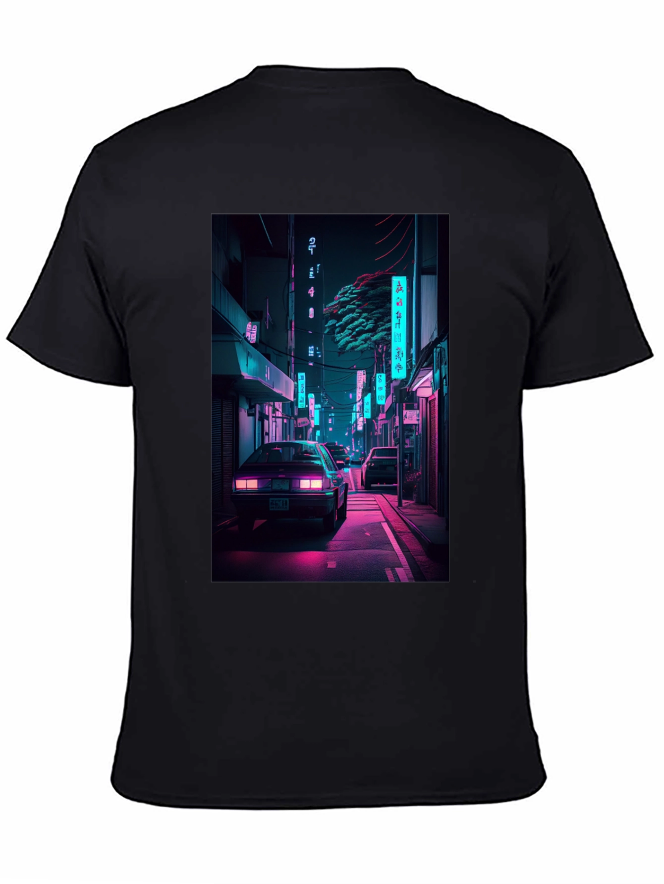 Black Retro Neon City Car Graphic T-Shirt view 4