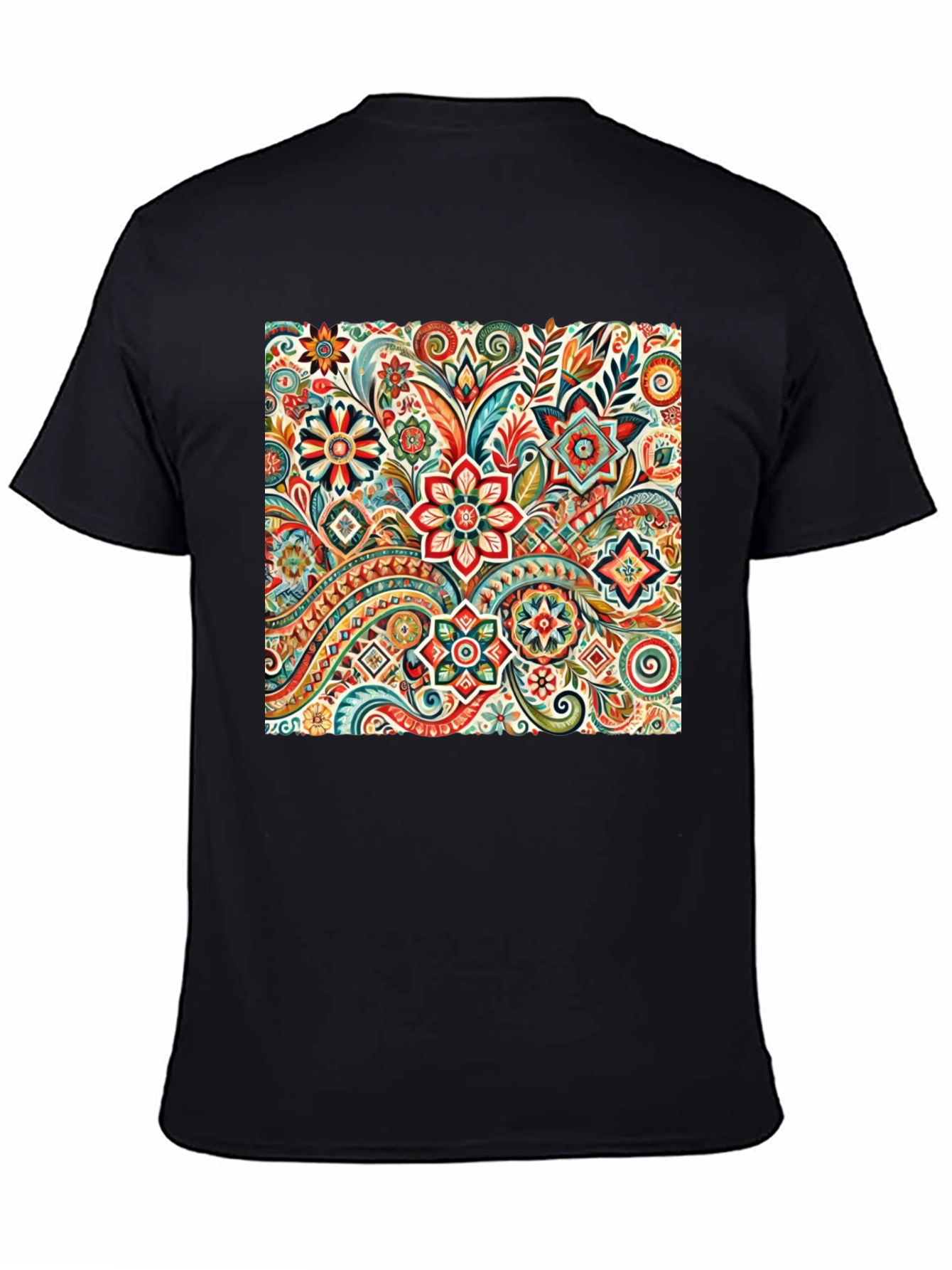 Black Floral Pattern Black T-Shirt: Vibrant & Stylish view 4