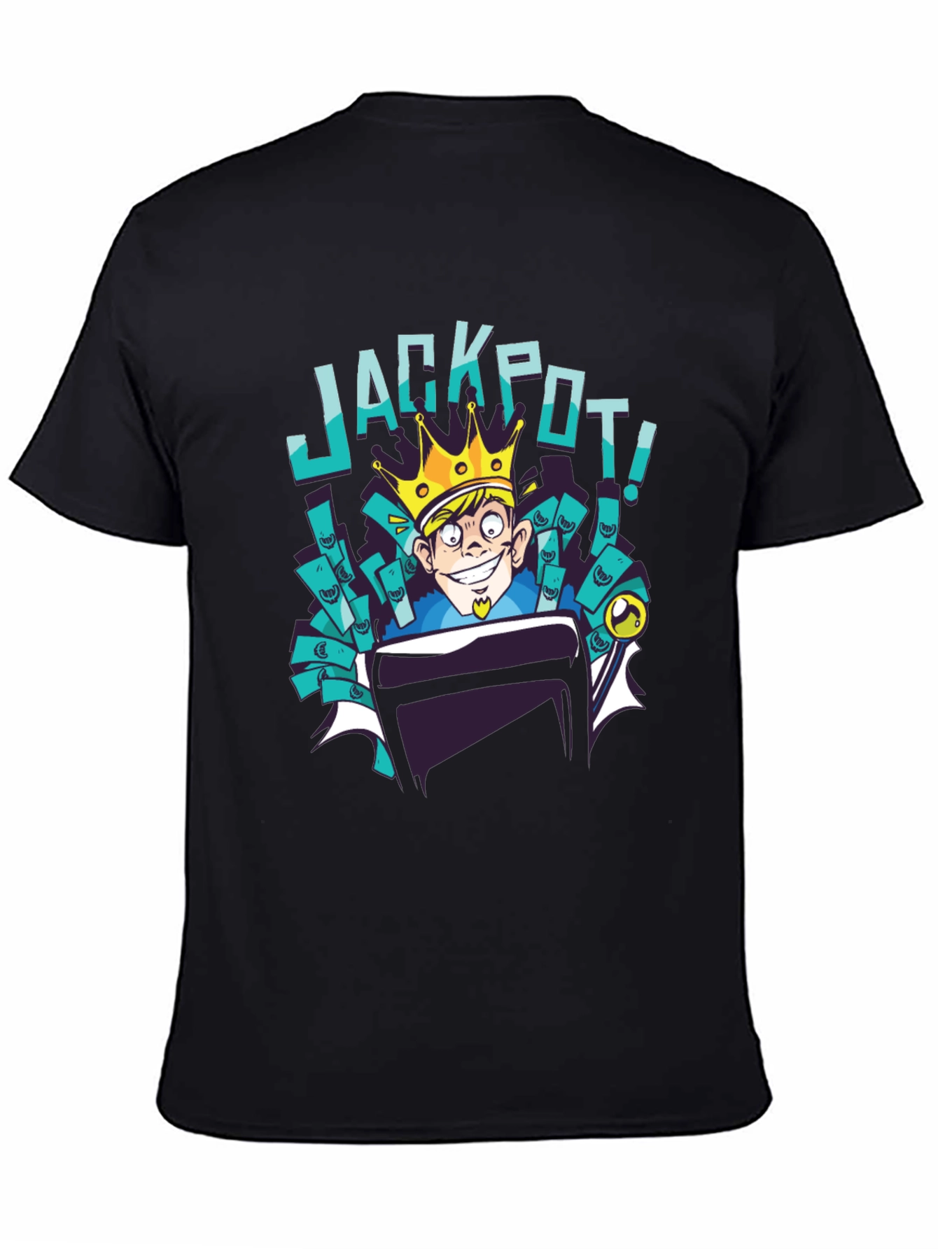 Black Jackpot Cartoon T-Shirt - Lucky King Design view 4