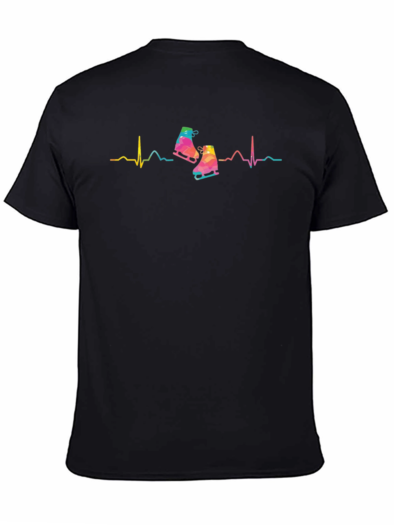 Black Skating Heartbeat Tee - Colorful Ice Skate T-Shirt view 4