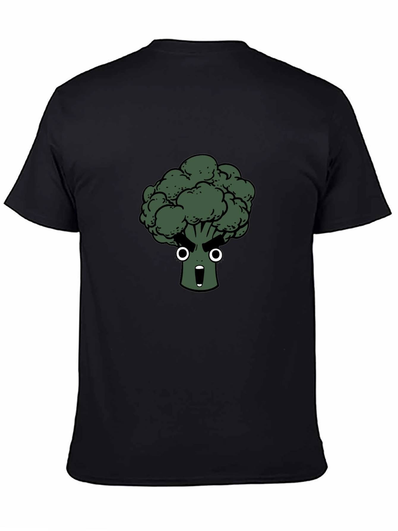 Black Funny Broccoli Cartoon Black T-Shirt view 4