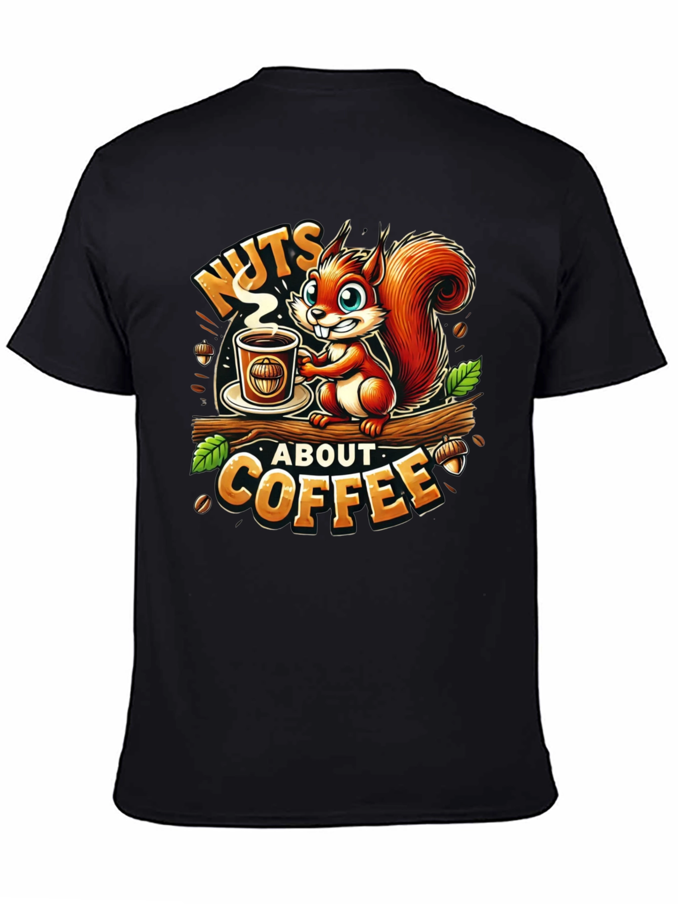 Black Nuts About Coffee Squirrel T-Shirt view 4
