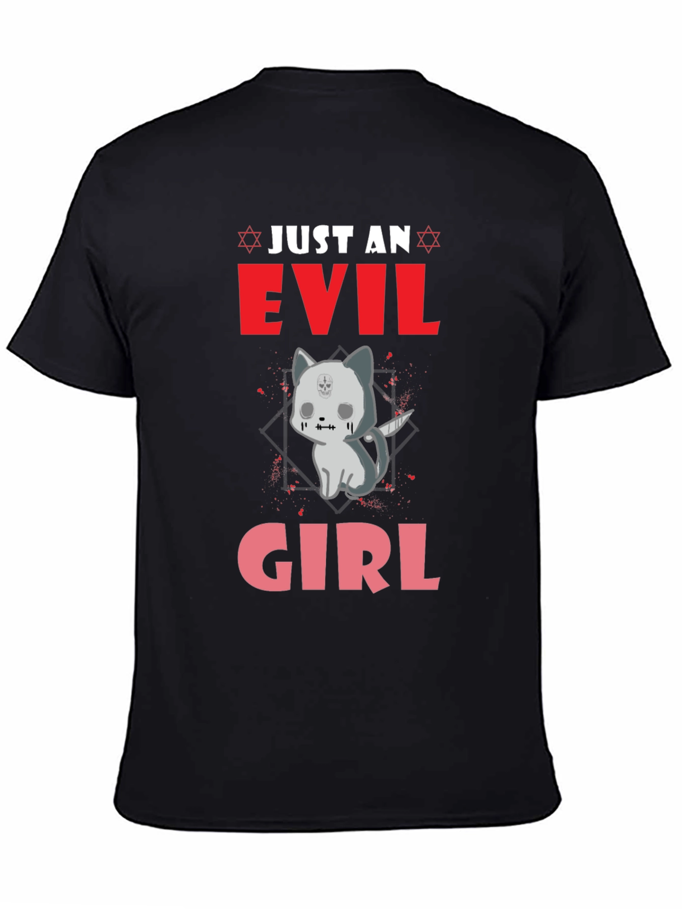 Black Evil Girl Kitten Graphic T-Shirt view 4
