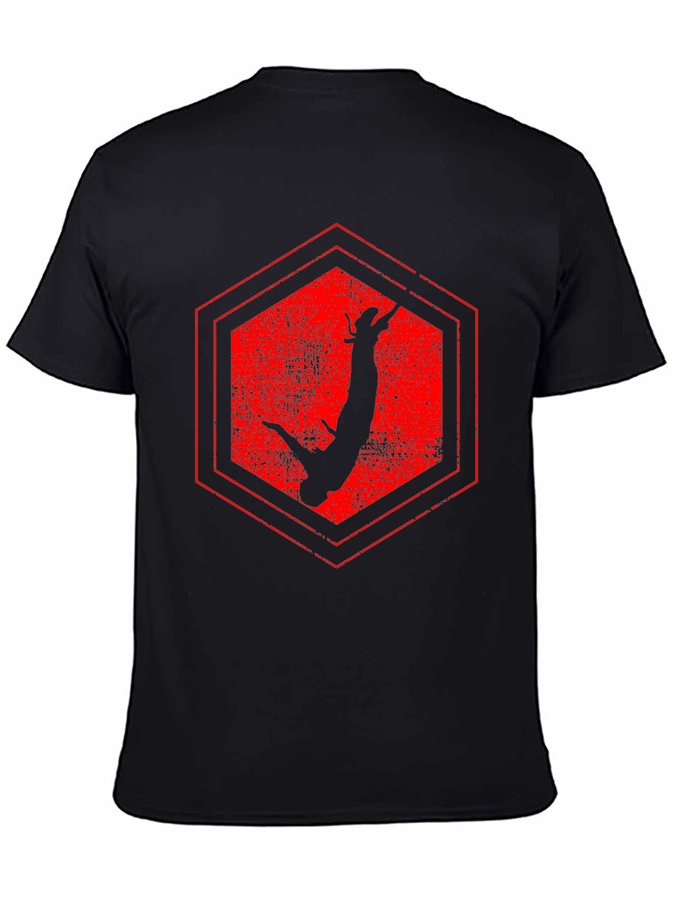 Red Hex Bungee Jumper Black T-Shirt - 4