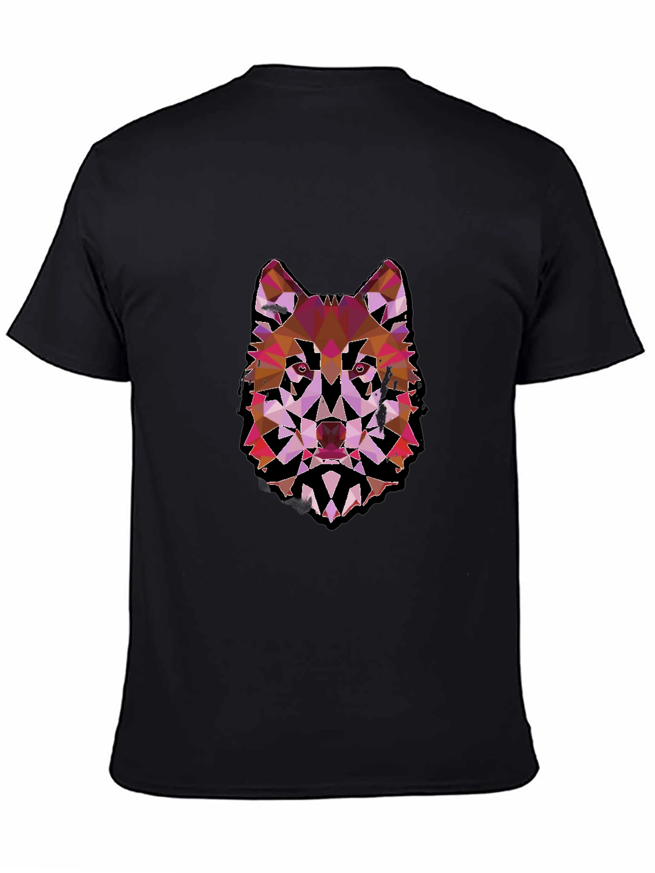 Black Geometric Wolf Graphic Black Tee view 4