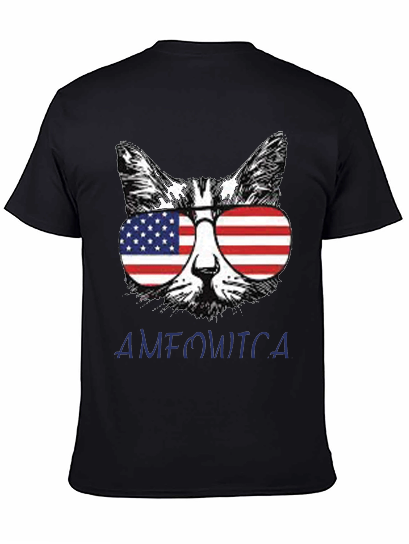 Black Patriotic Cat T-Shirt - "AMFOWTCA" Design view 4