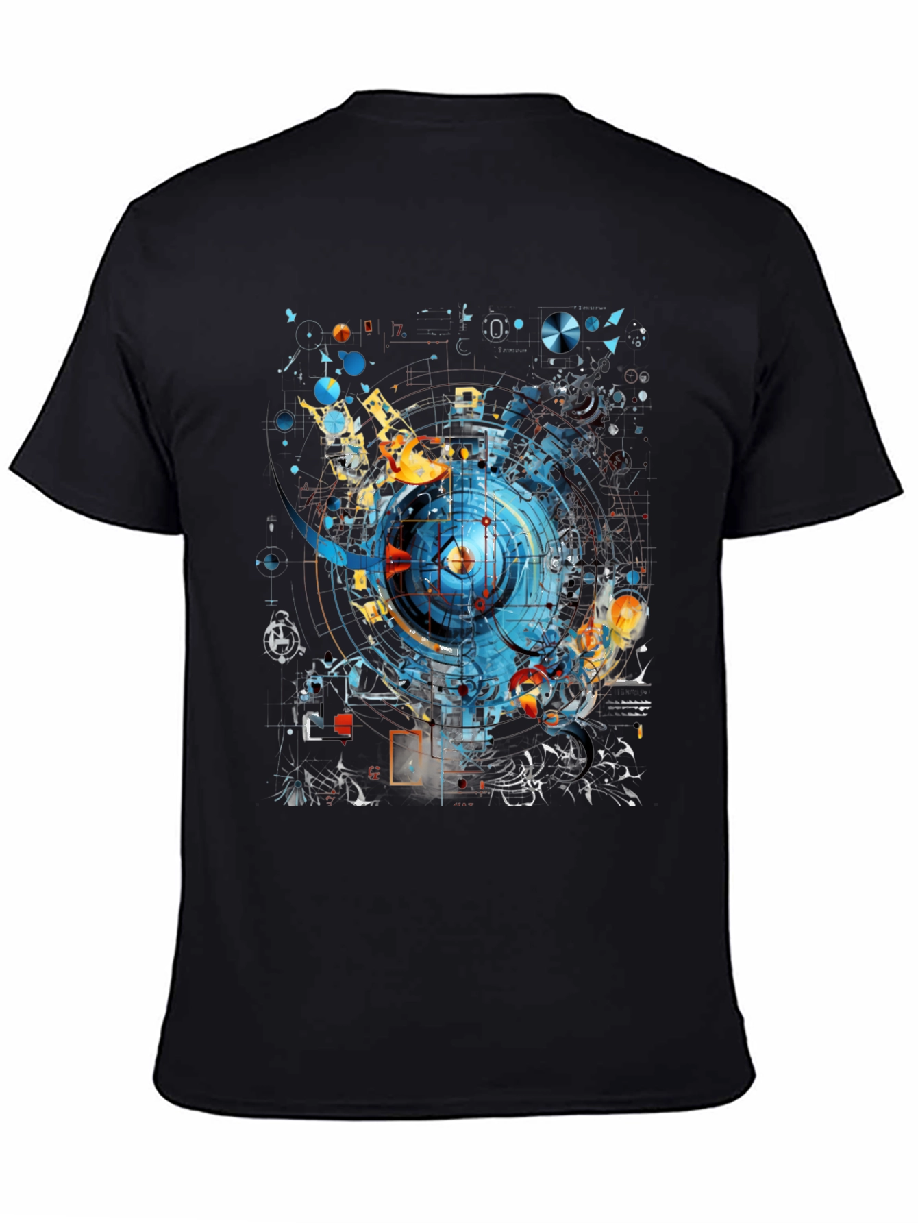 Black Abstract Geometric Design Black T-Shirt view 4