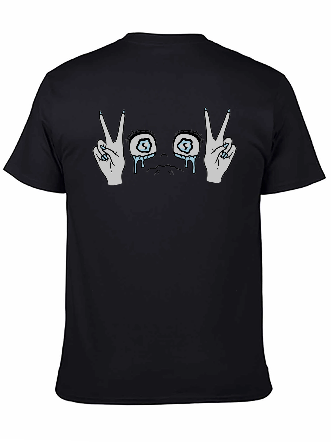 Black Crying Eyes Peace Sign Black T-Shirt view 4