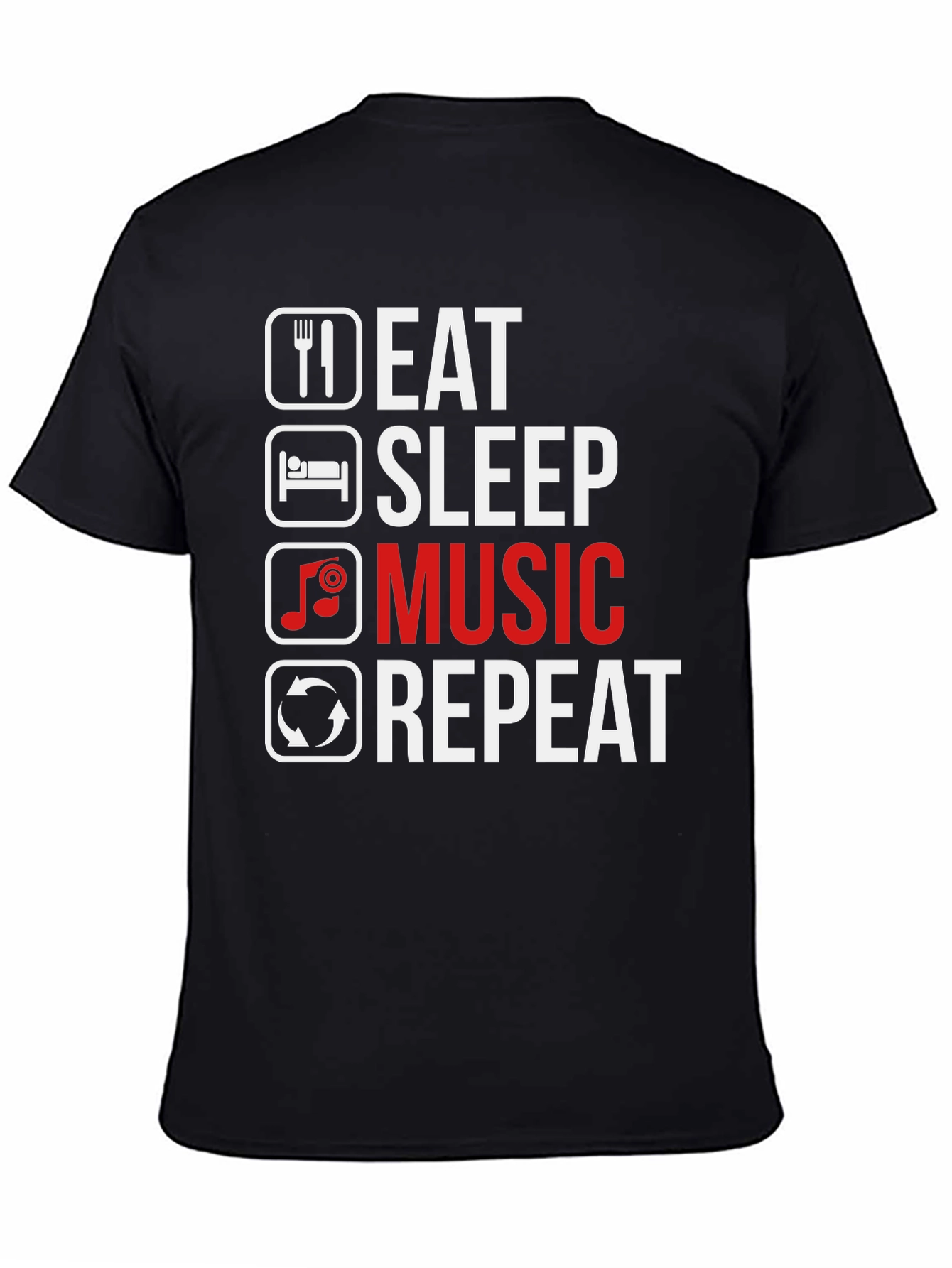 Black Eat Sleep Music Repeat T-Shirt - Music Lover Tee view 4