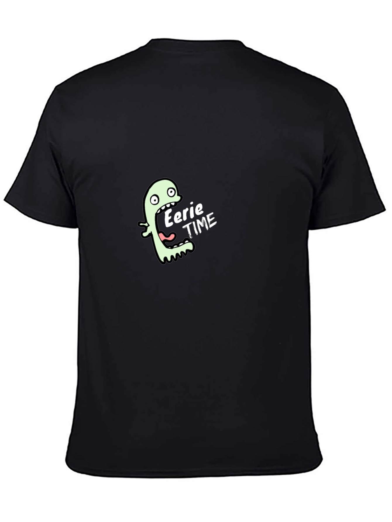 Black Eerie Time Graphic Tee - Black Cotton T-Shirt view 4