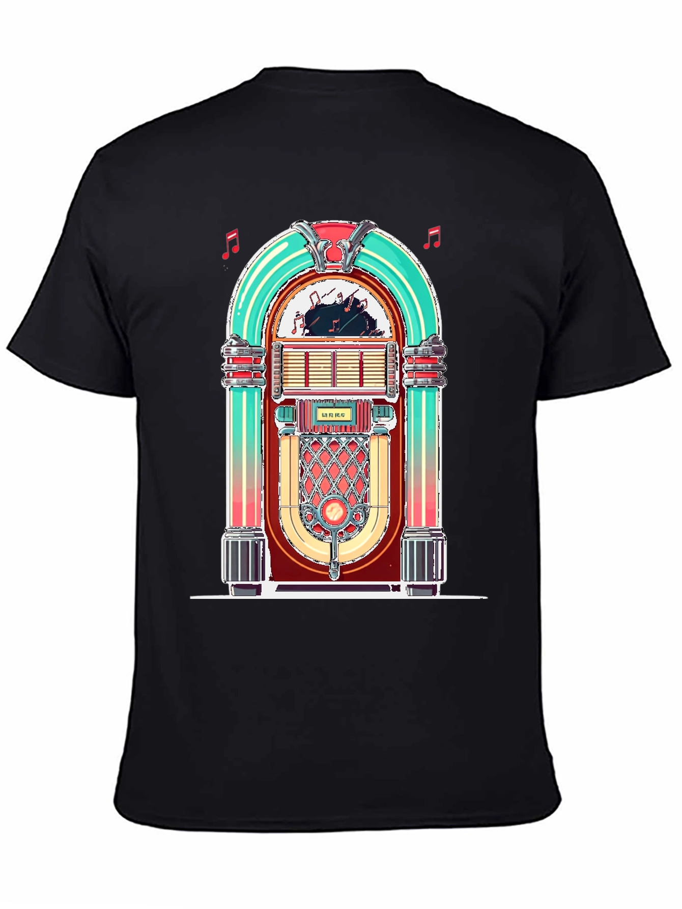 Black Retro Jukebox Graphic Tee - Vintage Music Lover Shirt view 4