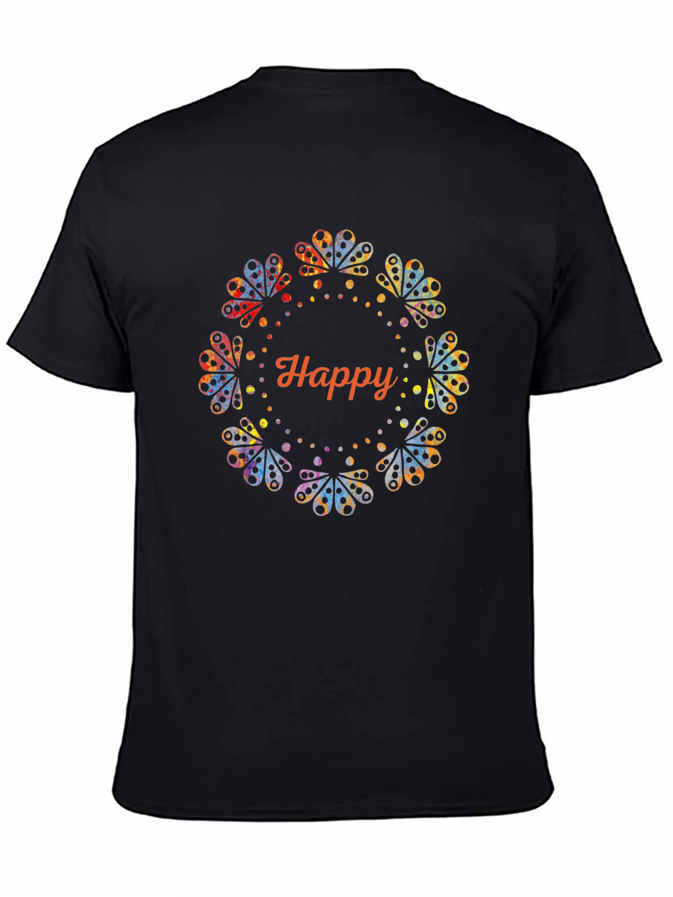 Black Happy Floral Graphic Black T-Shirt view 4
