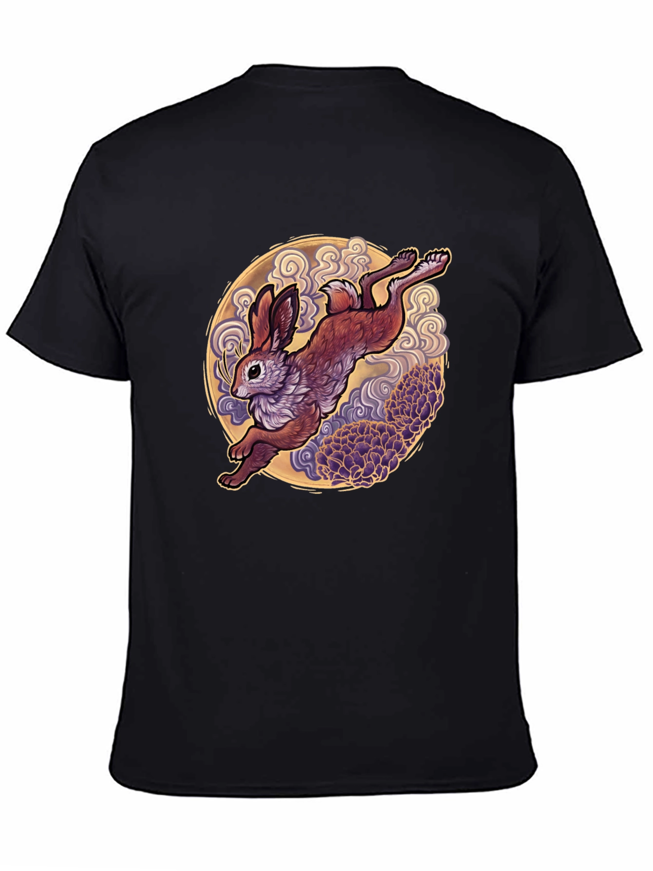 Black Rabbit Moon Graphic Tee - Black Cotton T-Shirt view 4