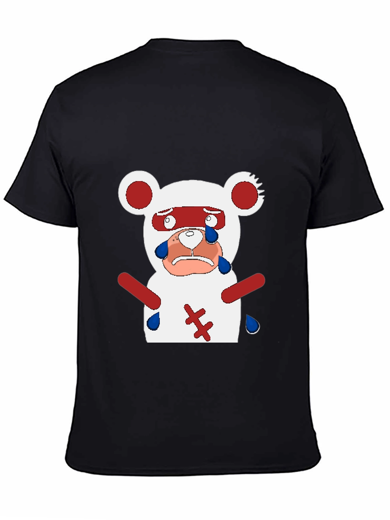 Black Sad Anime Bear T-Shirt - Black Cotton Blend Casual Tee view 4