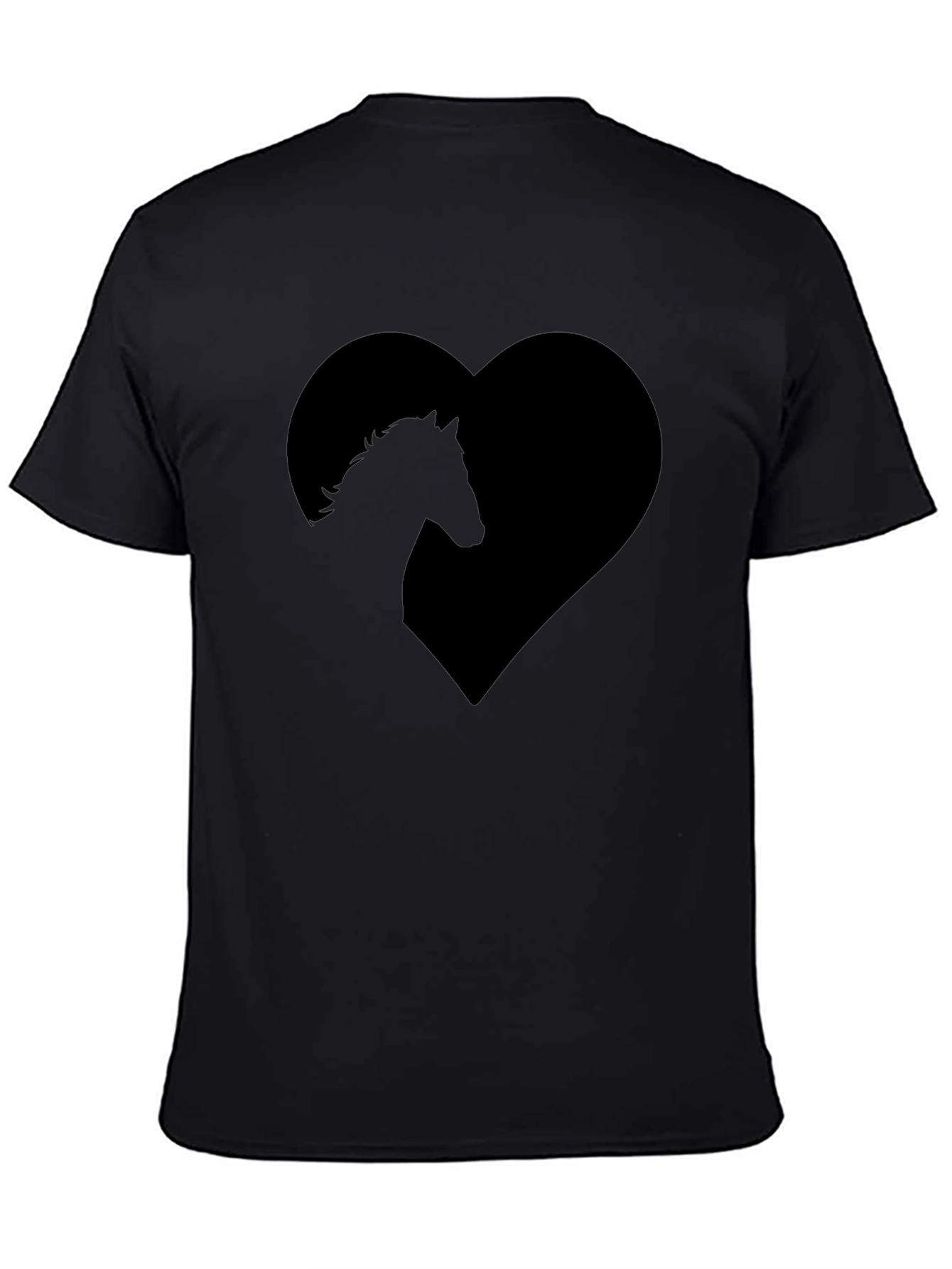 Black Horse Lover's Black T-Shirt - Heart Design view 4