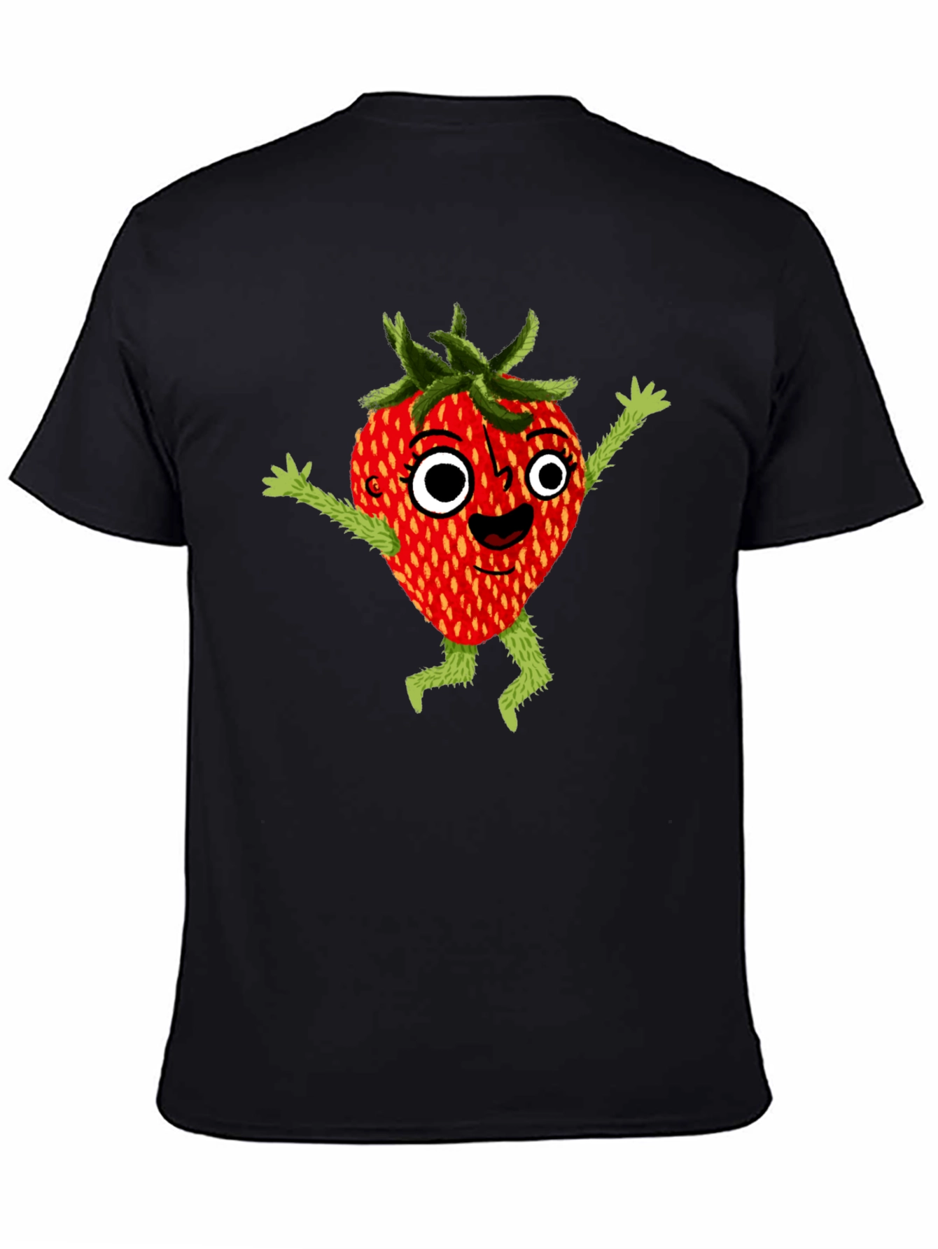Black Whimsical Strawberry Cartoon Graphic T-Shirt view 4