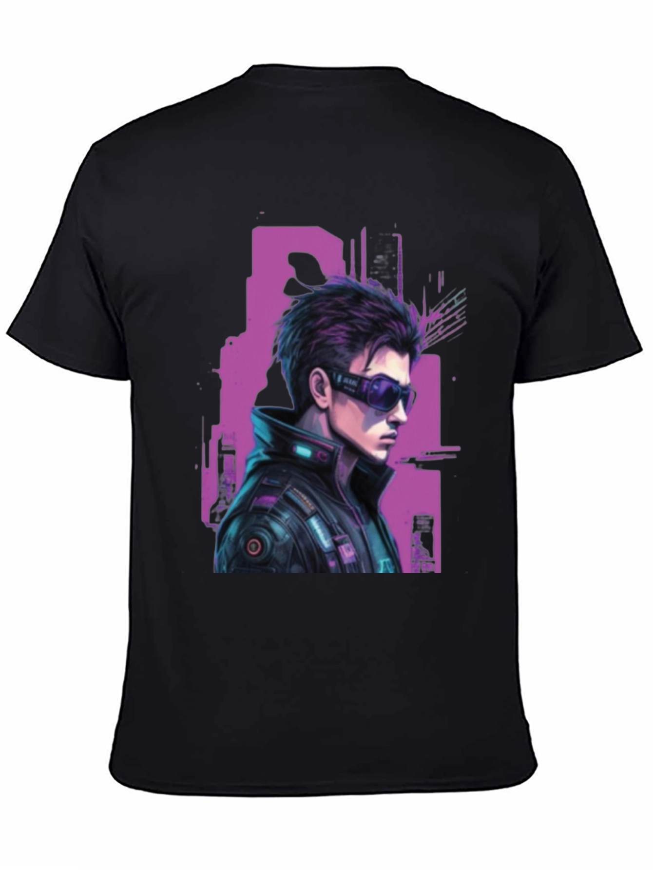 Black Cyberpunk Character Graphic T-Shirt view 4
